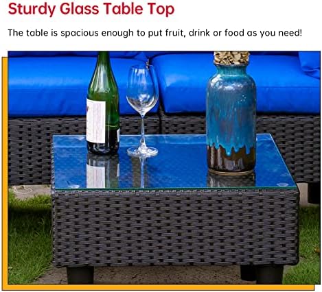 FDW 5-Piece Patio Furniture Set | Blue | Outdoor Wicker Furniture - Image 5