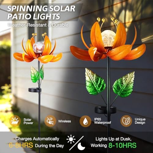AIINY Outdoor Solar Lights Garden Decor,Wind Spinner Yard Decorations for Outside, Lotus Garden Windmill with LED Cracked Crystal Waterproof Flower Sculpture for Patio Lawn Gardening Gifts - Image 5