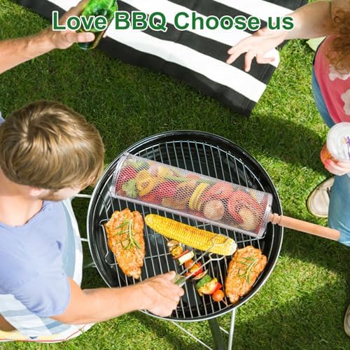 Rolling Grill Basket,Grill Baskets for Outdoor Grill,BarBecue Accessories for Vegetables & Shrimp,304 Stainless Steel, Unique Gift for Dad or Husband - Image 4