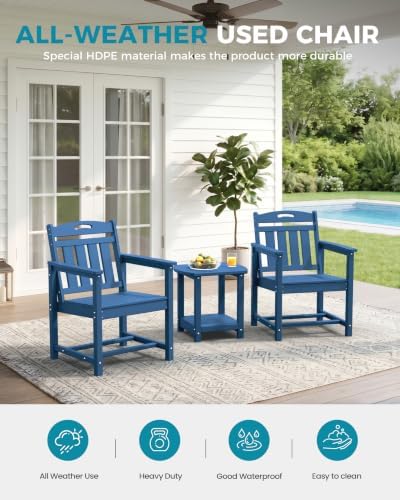 Ciokea HDPE Outdoor Patio Dining Chairs, All-Weather Furniture, Navy Blue - Image 3