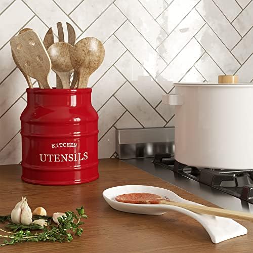 Barnyard Designs Ceramic Kitchen Utensil Holder Countertop 6.75″ (Red) - Image 4