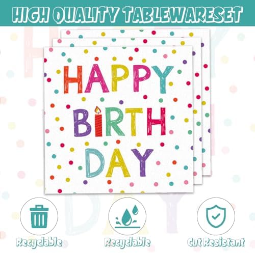Egami 40pcs Happy Birthday Party Supplies,include 20 Dessert plate and 20 Napkin,with Birthday Dots Design Party Plate Napkin Set,Used for Happy Birthday Dots Party Decoration - Image 3