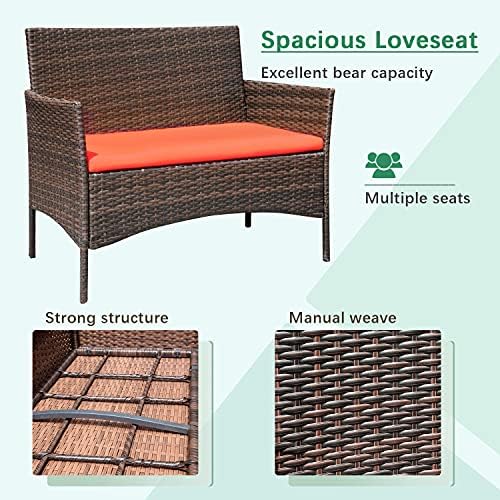 Greesum Patio Furniture 4 Pieces Conversation Sets,Brown and Red - Image 6