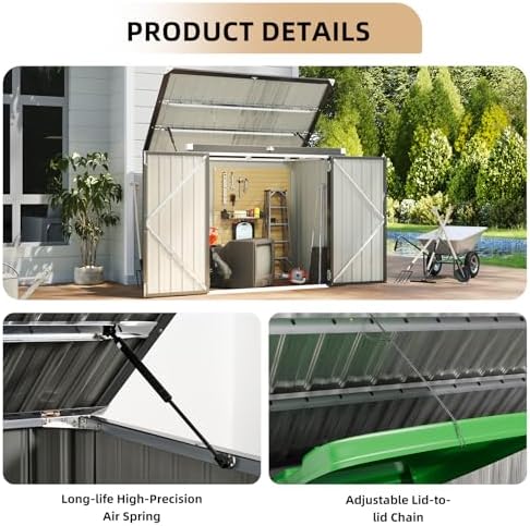Outdoor Trash Can Storage Shed - Metal Waterproof Outdoor Garbage Can, Organizer with Chain Lid, Ideal for Trash Bins, Toys, Garden Tools for Garden/Backyard/Patio - Image 3
