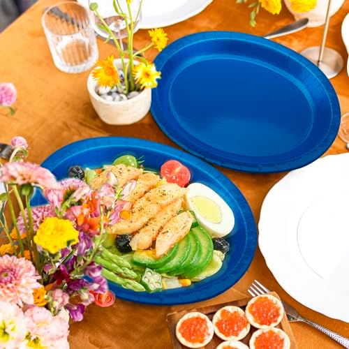 50 Pcs Oval Blue Plates Disposable Blue Paper Plates Party Dinnerware Set - Image 5