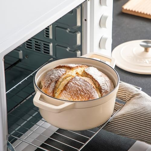 vancasso 2.5 Qt Enameled Cast Iron Dutch Oven with Lid, Cream - Image 4