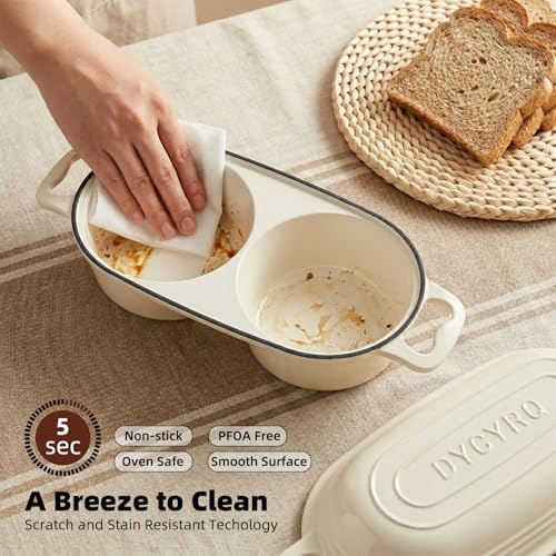 Enameled Cast Iron Double Round Bread Loaf Pot with Lid –Cream White - Image 6