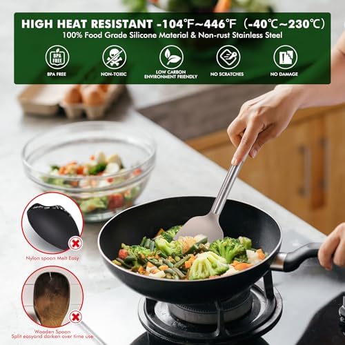 HOTEC Silicone Kitchen Cooking Utensils Set, 14pcs Khaki - Image 6