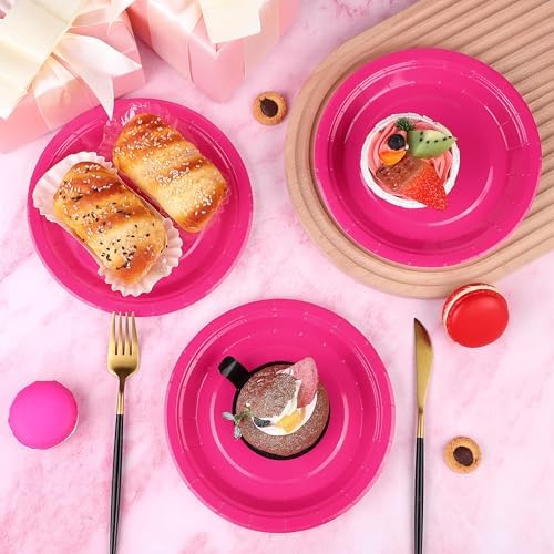 Breroa 72 Pcs Hot Pink Paper Plates 7 Inch Bulk Hot Pink Plates Disposable - Image 5