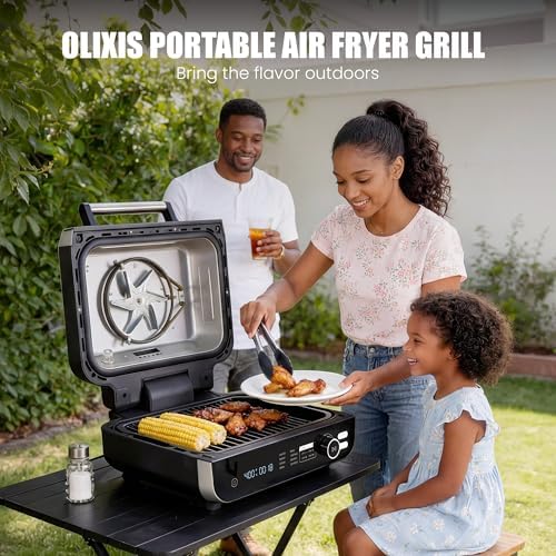 OLIXIS Electric Grill Outdoor/Indoor, 8-in-1 Multifunctional Large Electric BBQ Grill for Air Fry, Bake, Roast, Steak, Broil and Dehydrate, Safe Non-Stick Coating, Fry Basket Included - Image 2