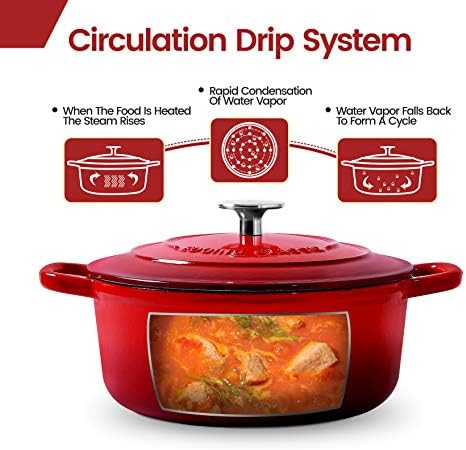 EDGING CASTING Enameled Cast Iron Dutch Oven, 5.5 Quart, Round Dutch Ovens Pot with Dual Handle for Bread Baking, Dutch Ovens with Lid, Bread Oven, Red - Image 2