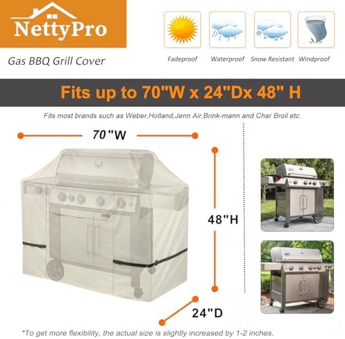 NettyPro Grill Cover for Outdoor Grill 70 inch Waterproof Heavy Duty Gas BBQ Grill Cover for Outside Weber, Char-Broil, Brinkmann, Jenn Air, Nexgrill 3-5 Burners Barbecue, Beige - Image 6