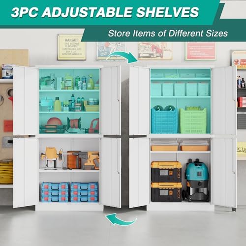 Metal Storage Cabinet with 3 Adjustable Shelves,White Storage Cabinet with Lock,71" Lockable Metal Cabinets with Locking Doors,Tall Steel Pantry Cabinets 4 Door for Home,Office,Garage,Bathroom,Kitchen - Image 6
