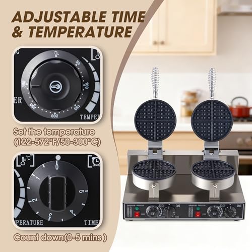 Commercial Waffle Maker, 2400W Waffle Iron, Professional Waffle Baker Machine with Temp and Time Control, Non-Stick Baking Pan Stainless Steel for Restaurant Bakeries Kitchen Home - Image 3