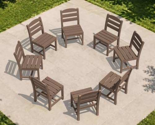 KINGYES Outdoor Armless Dining Chairs Set of 8,HDPE Patio Chairs,Brown by KINGYES