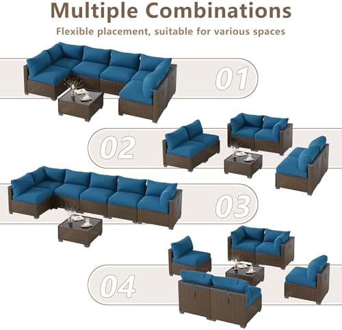 LOUVIXA 7 Piece Outdoor Patio Furniture Set, Outdoor Sectional Sofa, Wicker Rattan Patio Furniture, Patio Conversation Set with Coffee Table & Cushions - Image 4