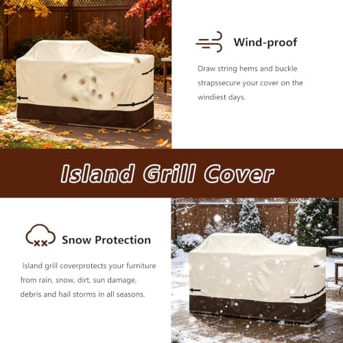 86 Inch Island Grill Cover - 600D Heavy Duty Waterproof All Weather Protection Extra Large Grill Covers,Island with Left/Right Grill Head,Grill Cover for Outdoor Grill, BBQ Cover(Beige&Brown) - Image 7