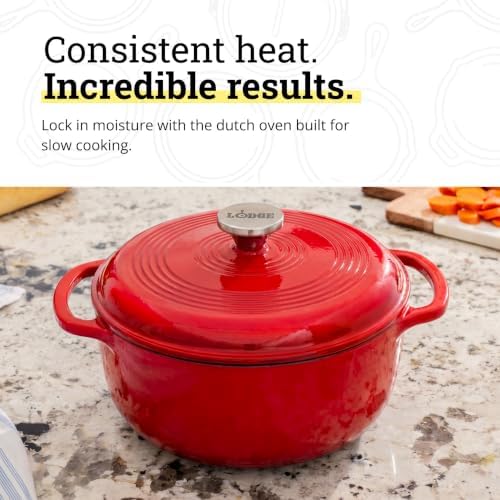 Lodge Essential Enamel Cast Iron Dutch Oven, 4.5 Quart, Solid Red - Image 3