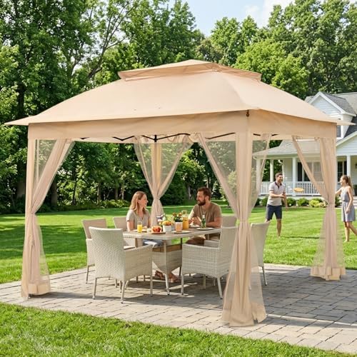 COOS BAY 11x11 Pop Up Gazebo with Netting, Canopy Tent, Khaki - Image 5