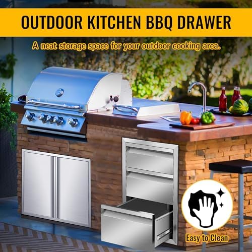 Outdoor Kitchen Drawers Stainless Steel 14W X 21H X 23D Inch, Flush Mount Triple BBQ Island Drawers with Hidden Handle for Outdoor Kitchens, Patio or Grill Station - Image 4