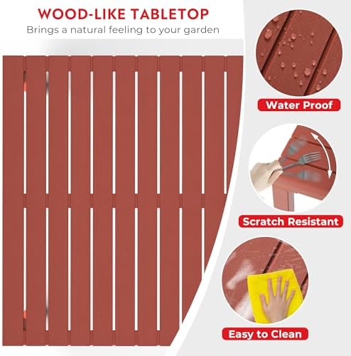 Costaelm Outdoor Dining Table for 4, Square Metal Patio Table, 4-Person Weather Resistant Steel Slat Table for Lawn Garden Backyard, Red - Image 3