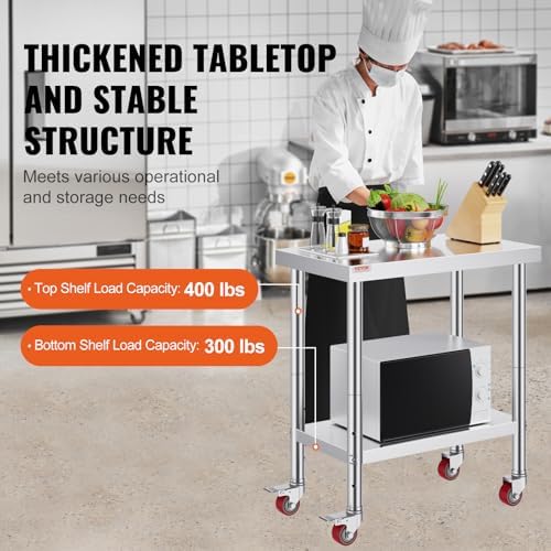 VEVOR Stainless Steel Work Table 30 x 24 x 33 Inch Prep Tables 4 Caster - Image 3