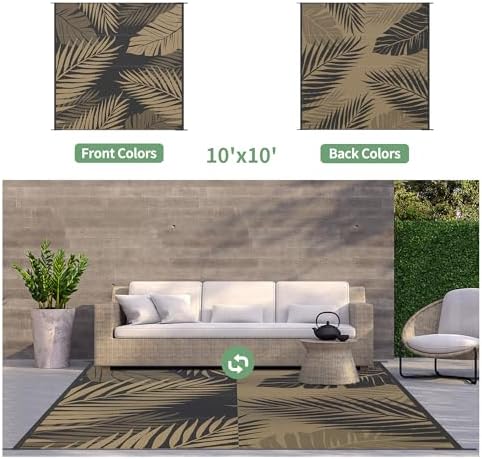 GENIMO Outdoor Rug, Waterproof Plastic Rugs for Patio, 10'x10' Black Brown - Image 2