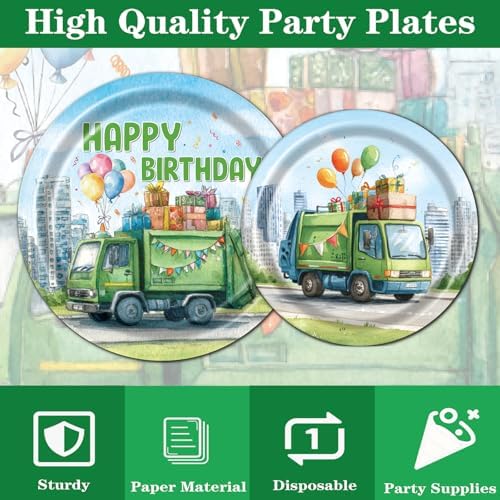 Trash Truck Birthday Party Decorations, 96PCS Garbage Truck Birthday Paper Plates and Napkins Tableware Decoration Cartoon Garbage Truck Forks Decor Baby Shower Supplies, Serve 24 - Image 4