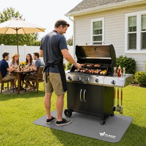 FLASLD Heavy-Duty Under Grill Mat 36x48 Inch, BBQ Grilling Pad Washable Floor Mat to Protect Decks and Patios from Grease Splatter and Grill Heat, Fireproof Fireplace Hearth Mat, Gray - Image 2