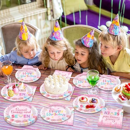 96 PCS Donut 7th Party Plates and Napkins Donuts Party Tableware Supplies Sweet Sassy Seven Year Old Plates Napkins Decors Donuts Decorations for Kids Birthday Gatherings Decorations - Image 6