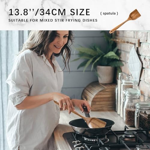 Wooden Spoons for Cooking, 4-Piece Acacia Wood Cooking Utensil Set - Image 3
