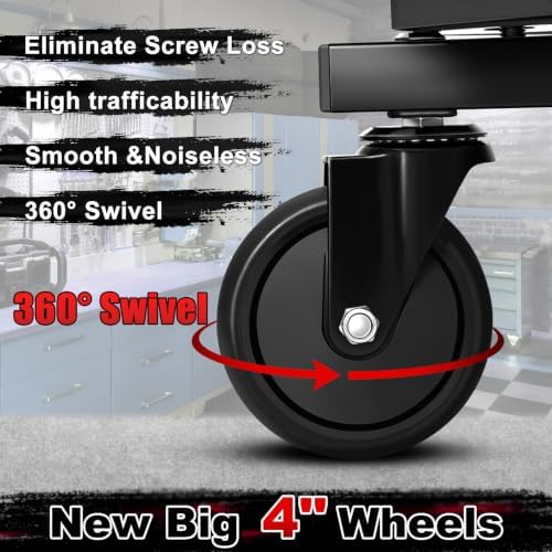 Rolling Stool with Wheels, Adjustable Height Pneumatic Garage Work Mechanic Stool Seat with Backrest, 400 LBS Capacity 360° Swivel Mechanic Crepper Chair with Tool Tray Storage, Black - Image 6