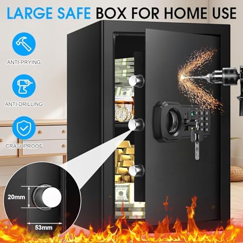 3.4 Cub Large Fireproof Safe for Home, Security Home Safes Water and Fireproof with Combination Lock, Alarm System and Removable Shelf, Anti-Theft Digital Fire Proof Safe for Home Document Valuables - Image 4