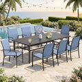 SUNSHINE VALLEY 9pc Patio Dining Set, 83" Metal Table & 8 Blue Chairs by SUNSHINEVALLEY