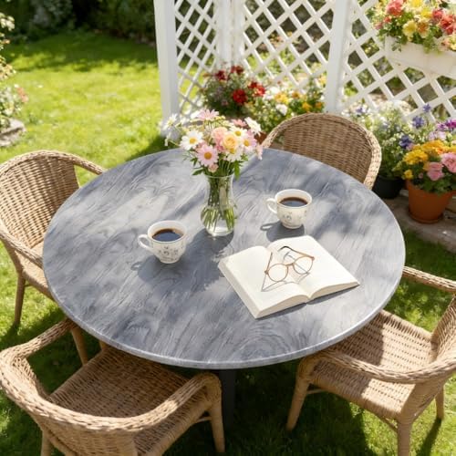 LUSHVIDA Round Tablecloth, Fitted Table Cloth for 45"-56" Tables, Wood Gray - Image 3