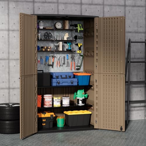 ZZM Large 67 Cu.ft Waterproof Storage Shed, Outdoor Storage Cabinet，Durable Resin Sheds for Patio Furniture, Garden Tools, Pool Accessories, Mower Storage (Coffee) - Image 6