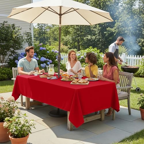LUSHVIDA Rectangle Outdoor Tablecloth with Umbrella Hole 60x84 Inch Red - Image 3