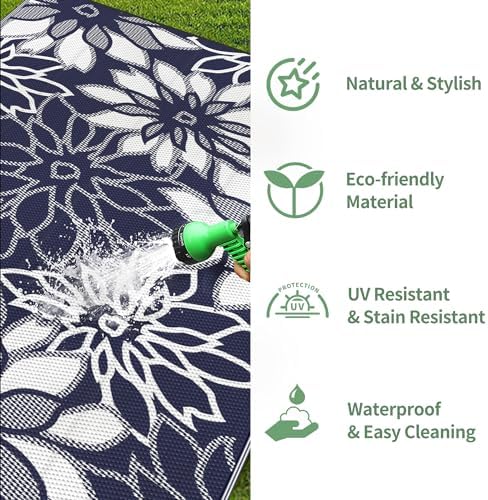GENIMO Outdoor Rug, Waterproof Plastic Rugs for Patio, 6'x9' Sapphire White - Image 6