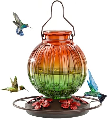 Glass Hummingbird Feeder for Outdoors Hanging, 26 fl oz Bird Nectar Feeder by GreteGotye