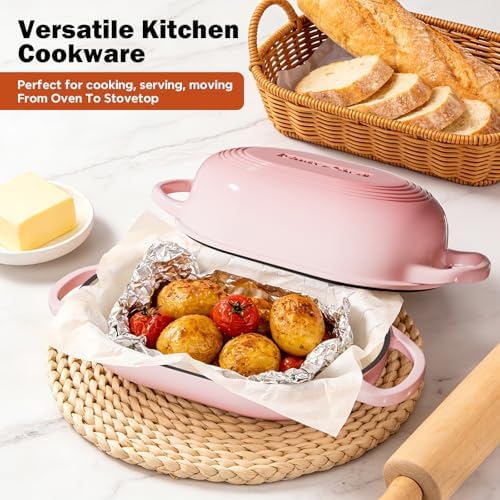 Enameled Cast Iron Sourdough Bread Oven, Dutch Oven for Bread Baking, - incl. Sourdough Bread-Baking Supplies like Banneton Bread-Proofing Basket - 5QT Loaf Cast Iron Bread Pan-Making Kit Pan, Pot, Sour Sough Tools, Lame (Pink) - Image 6