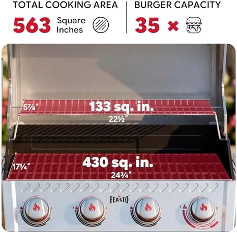 Feasto 4-Burner Propane Gas Grill w/Sear & Side Burner, Cabinet Storage - Image 3