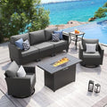 UDPATIO Patio Furniture Set with Fire Pit Table, Rocking Swivel Chairs, 5 Pieces Outdoor Furniture Sets, All-Weather Wicker Outdoor Sectional Sofa with Waterproof Cover, 4'' Thickened Cushion, Grey by UDPATIO