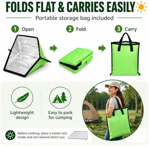 Teenyyou 2 Pack Portable Foldable Solar Oven & Solar Cooker Mini Camp Stove with Sun-powered Heating Outdoor Cookware for Food Reheating & Compost Acceleration (Green) - Image 4