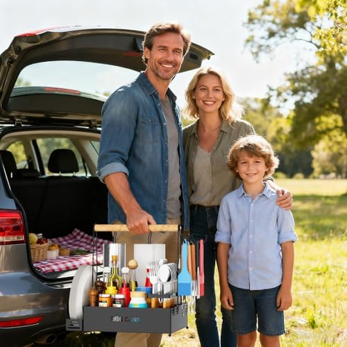 Grill Caddy, BBQ for Outdoor Grill with 2 Paper Towel Holders, Picnic BBQ Condiment Utensil Organizer Caddy for Outdoor Cooking, Rv, Camping Essential, Camper Must Haves,Gifts for Men - Image 6