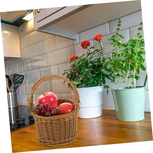 PRETYZOOM 2pcs Hand Woven Imitation Rattan Basket for Outdoor Use Multi-functional Picnic Fruit and Flower Storage with Handles Rustic Design for Home and Garden Decor - Image 5