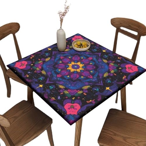Square Fitted Tablecloth with Elastic, Mandala Madness Pattern Printed on Fade Resistant Folding Table Square Cover, Ideal for Buffet Catering Community, Fit for 40" x 40" Square Tables by JRBSZMI2