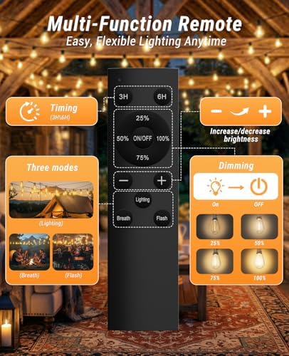 60FT Outdoor String Lights with Remote, LED Patio Lights with20+1 Waterproof S11 Bulbs, Outside Dimmable 2700K Warm White, Timer & 3 Modes,for Backyard Garden Deck Porch Balcony Gazebo Party Decor - Image 2