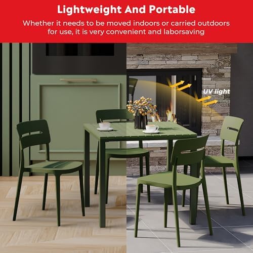 Costaelm Outdoor Dining Table for 4, Square Metal Patio Table, 4-Person Weather Resistant Steel Slat Table for Lawn Garden Backyard, Olive Green - Image 6