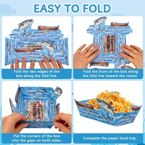 Rlvgqu 40 Pcs Fishing Paper Food Trays Fishing Birthday Serving Tray - Image 3