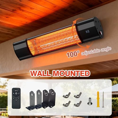 Electric Hanging Patio Heater with remote control, built in Temperature Control, Wall mounted or ceiling mounted, Suit for Outdoor, 1500W, Black - Image 7